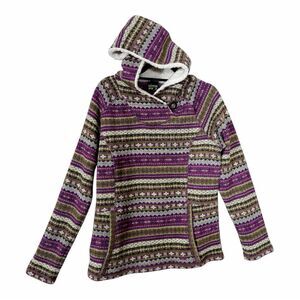 Koppen Purple Nordic Fair Isle Sherpa Hooded Fleece Pullover Sweater Extra Large